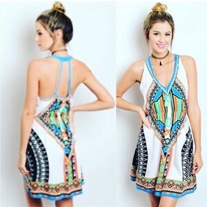 Shop The Trends Abstract Print Mini Dress Size S Multicolor Festival Coastal